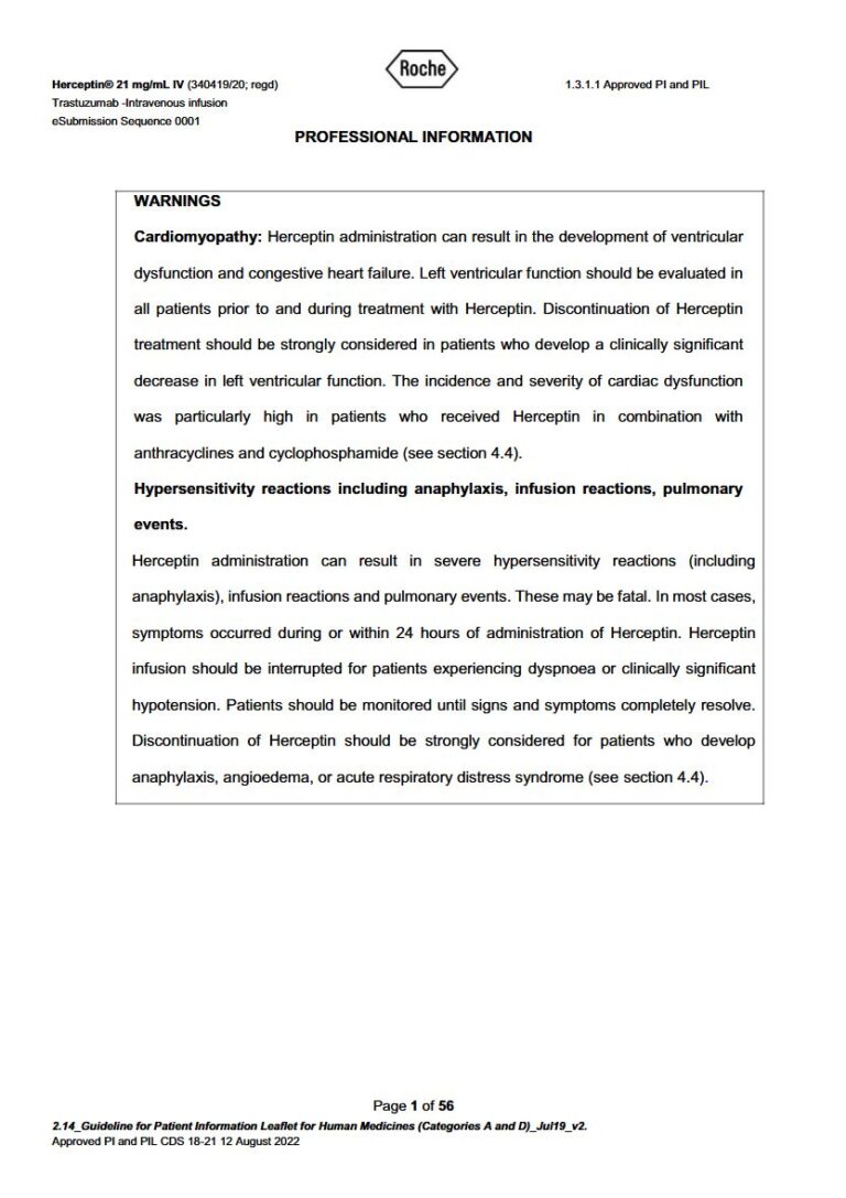 Herceptin 21 mg Solution package insert preview