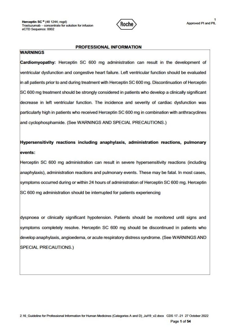 Herceptin Sc 600 mg Concentrate for solution for infusion package insert preview