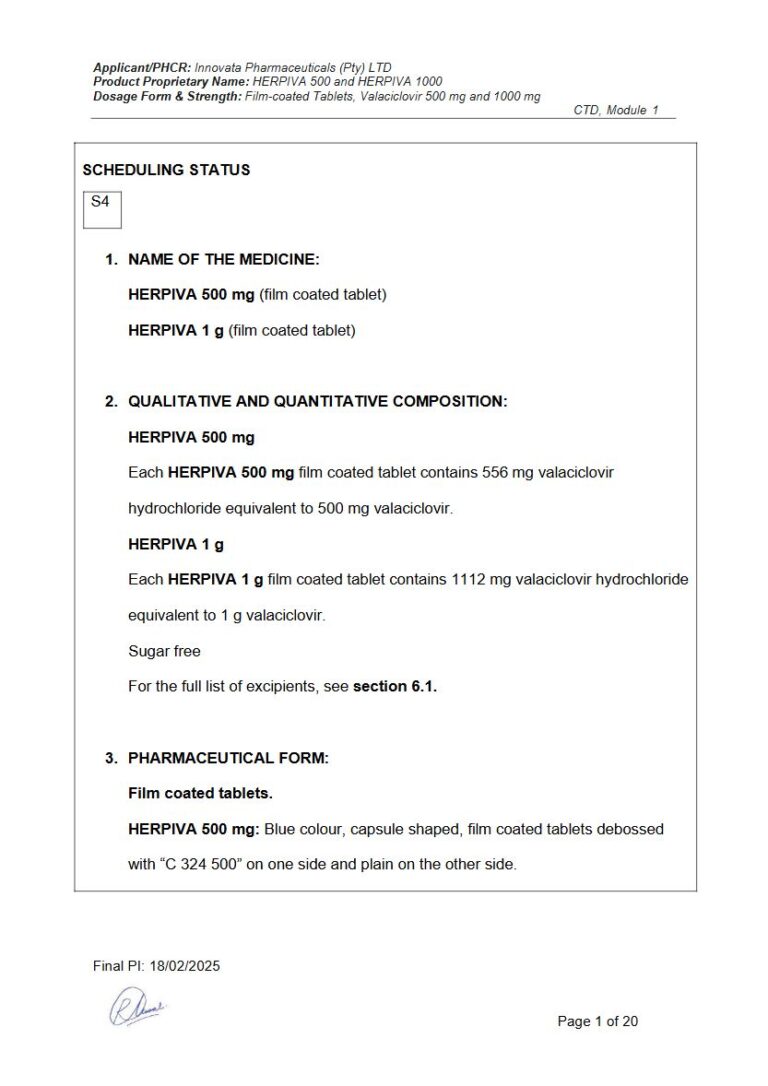 Herpiva 500 & 1000 500 mg, 1 g Tablet package insert preview