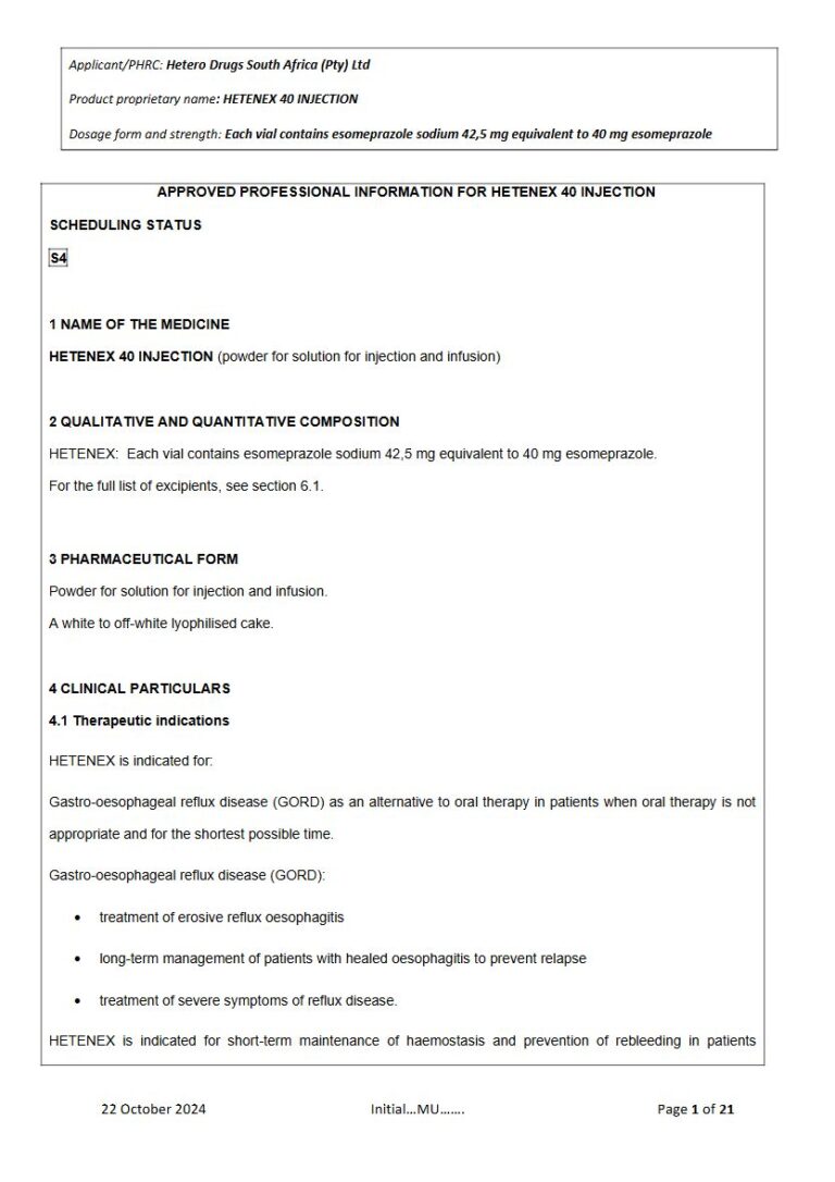 Hetenex 40 mg Solution package insert preview
