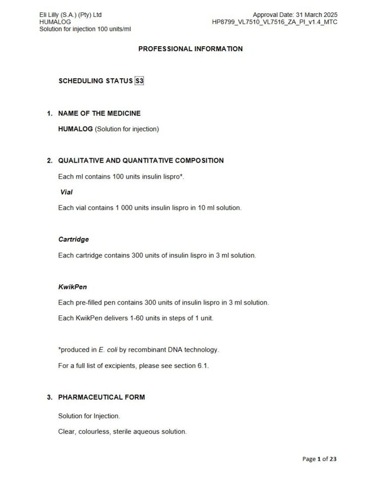 Humalog 100 units/ml Solution for Injection. package insert preview