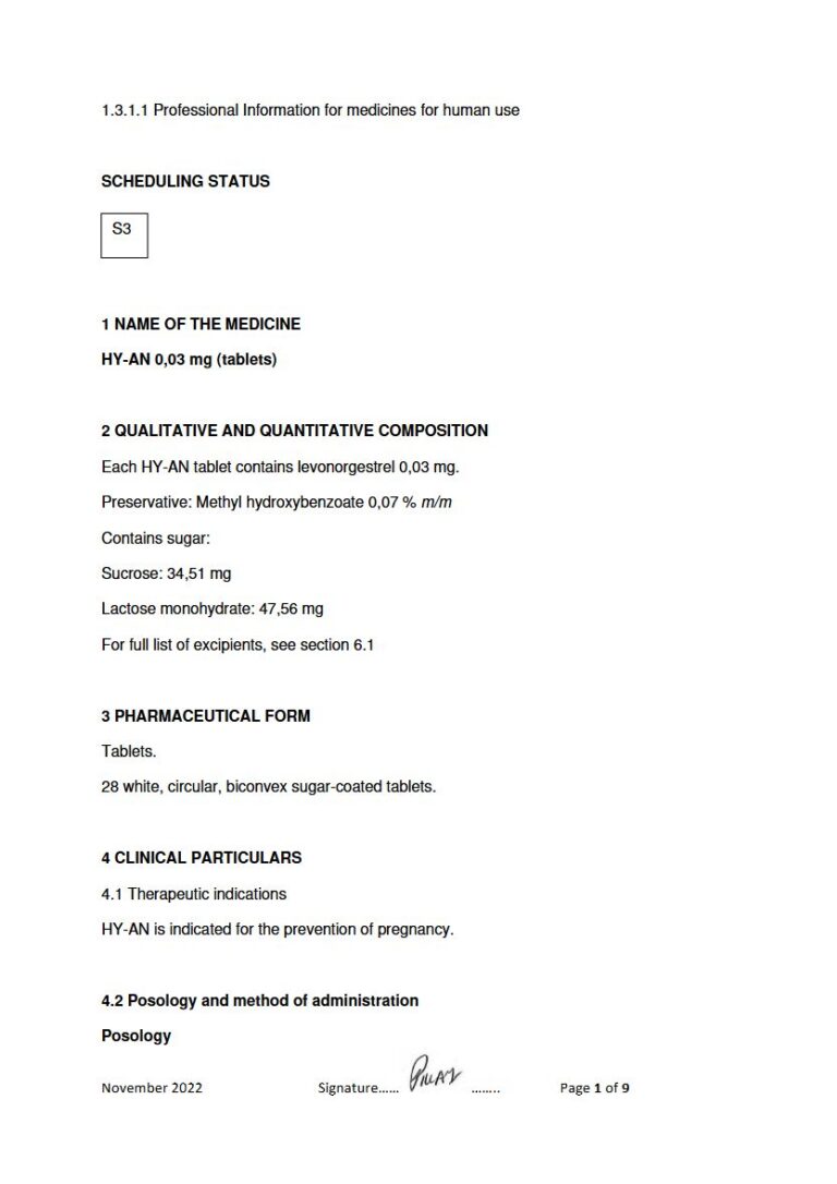 Hy-An 0,03 mg Tablets. package insert preview