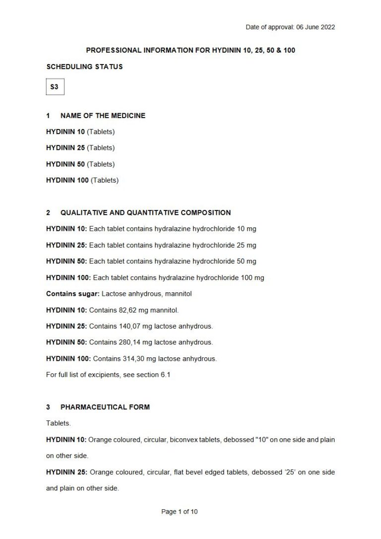 Hydinin 10 10 mg Tablets package insert preview