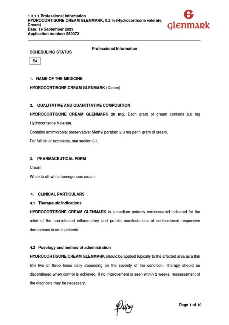 Hydrocortisone Cream Glenmark 2,0 mg Cream package insert preview
