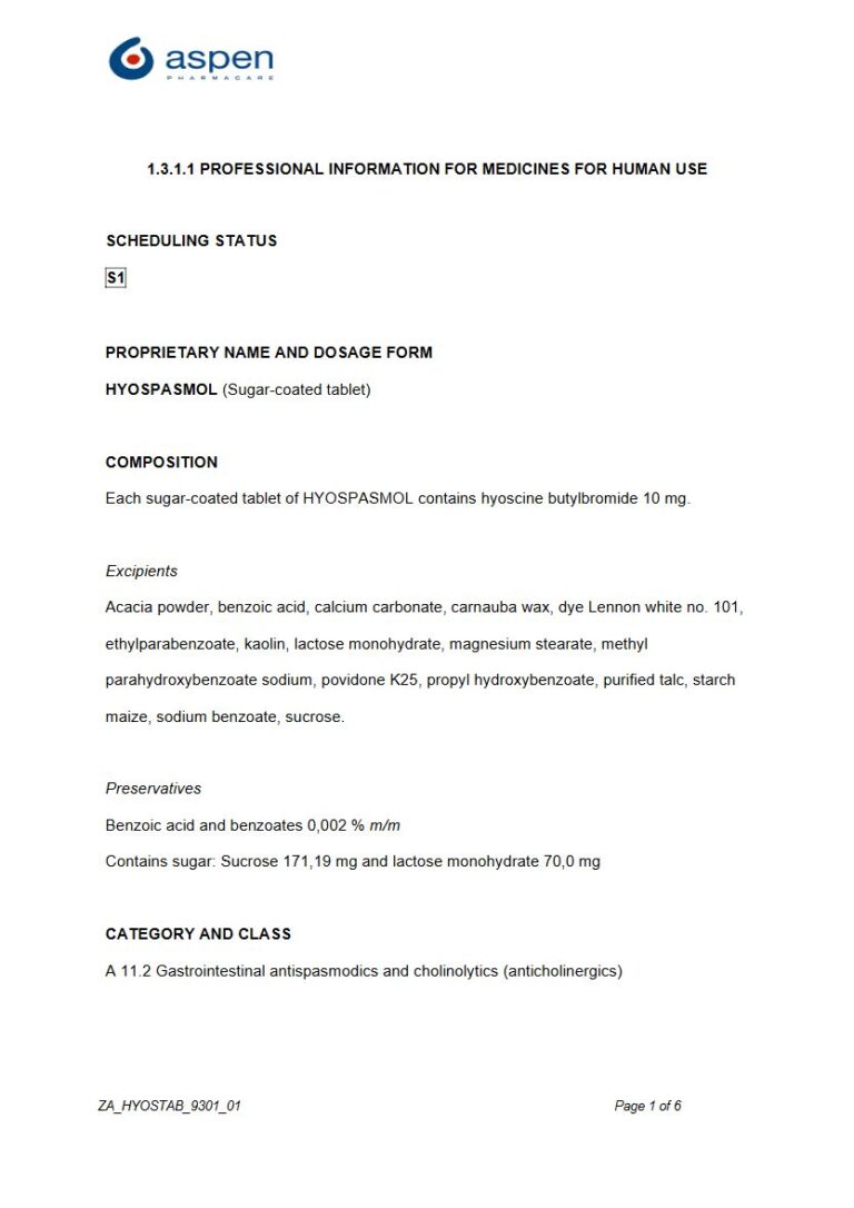 Hyospasmol 10 mg. Sugar-coated tablet package insert preview