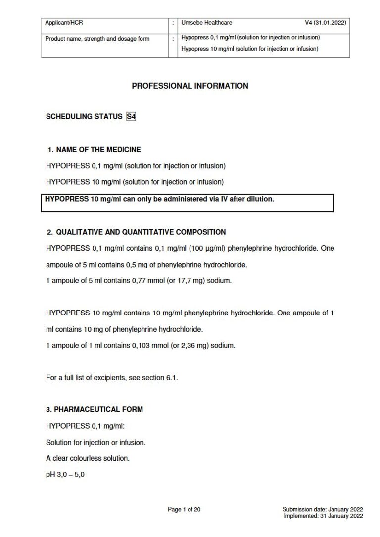 Hypopress 0.1 mg/m or 10 mg/ml Solution for injection or infusion package insert preview