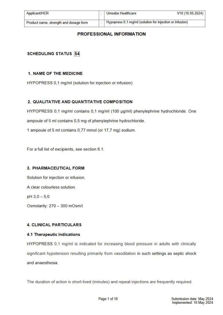 Hypopress 0,1 Mg/10 mg Solution package insert preview