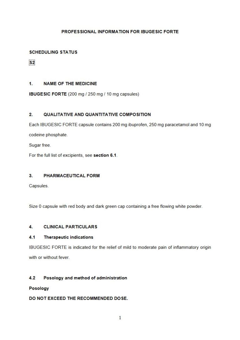 Ibugesic Forte 200 mg. 250 mg. 10 mg Capsules package insert preview