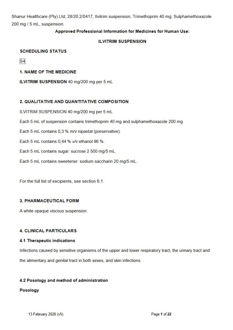 Ilvitrim Suspension 40 mg/200 mg per 5 mL package insert preview