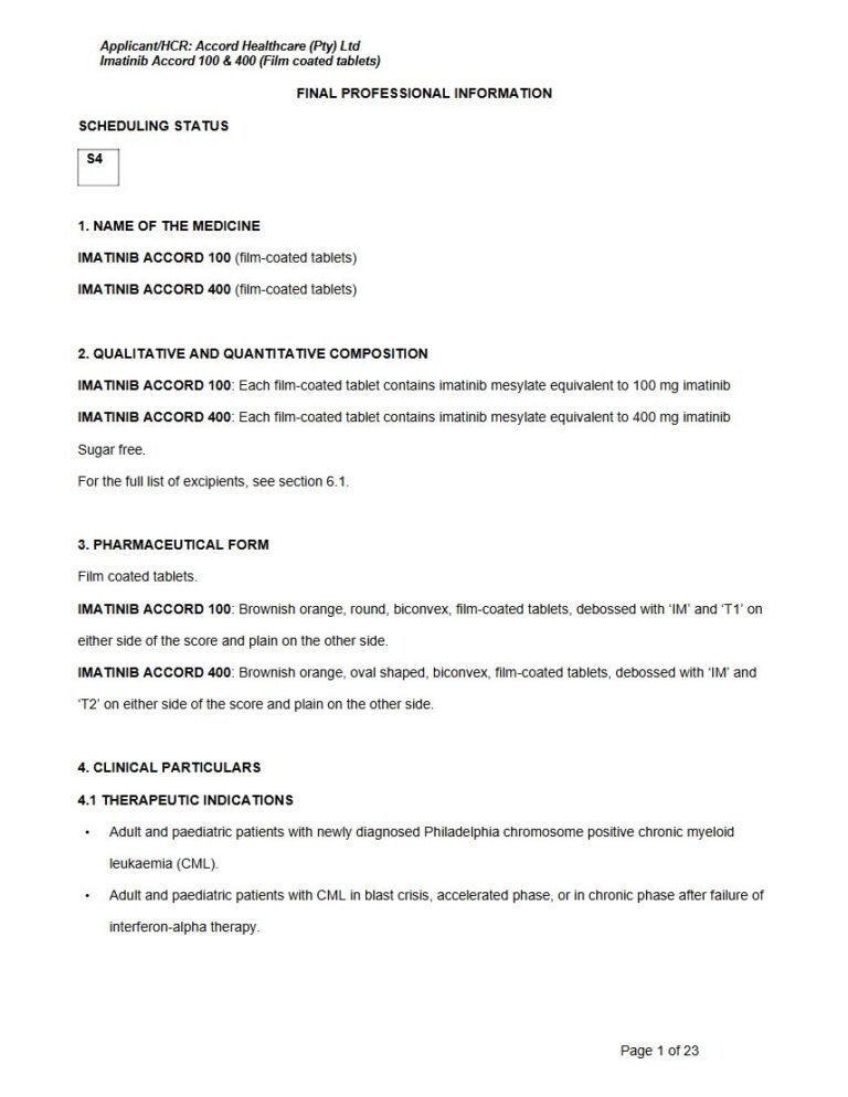 Imatinib Accord 100 & 400 100 mg/400 mg FC tablets. package insert preview