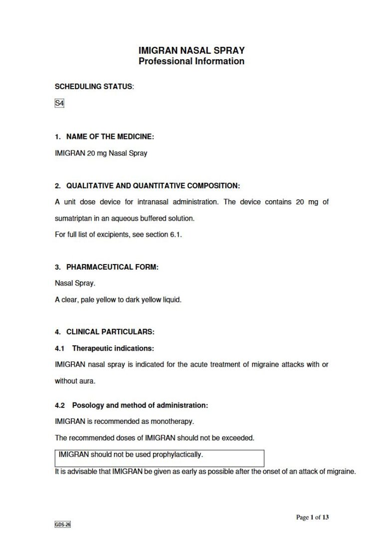 Imigran Nasal 20 mg Spray package insert preview