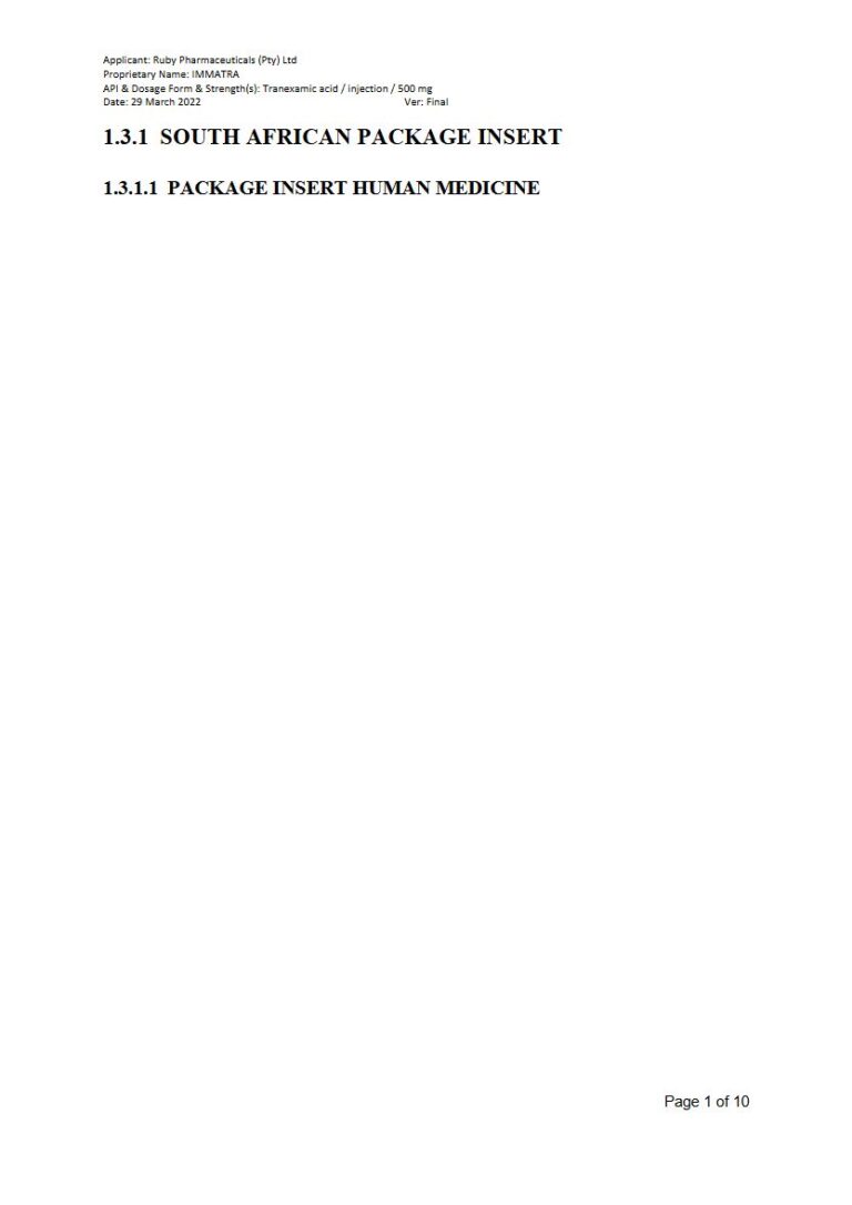 Immatra 100mg Solution for Injection package insert preview