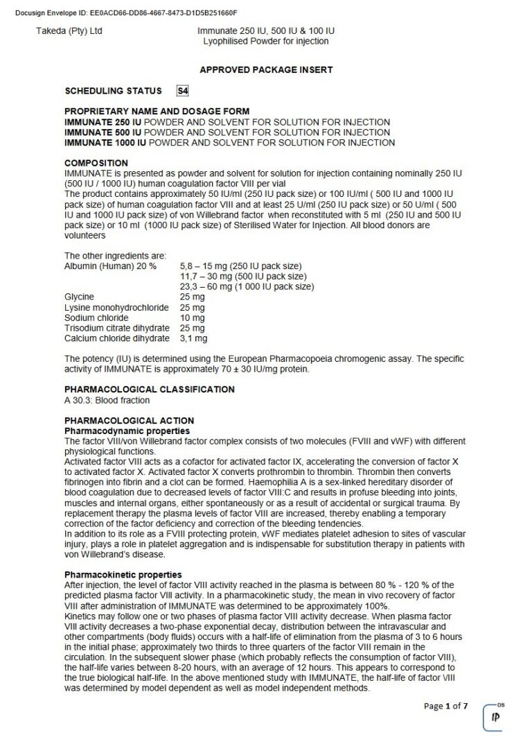 Immunate 250 Iu/500 Iu/100 Iu Injection package insert preview