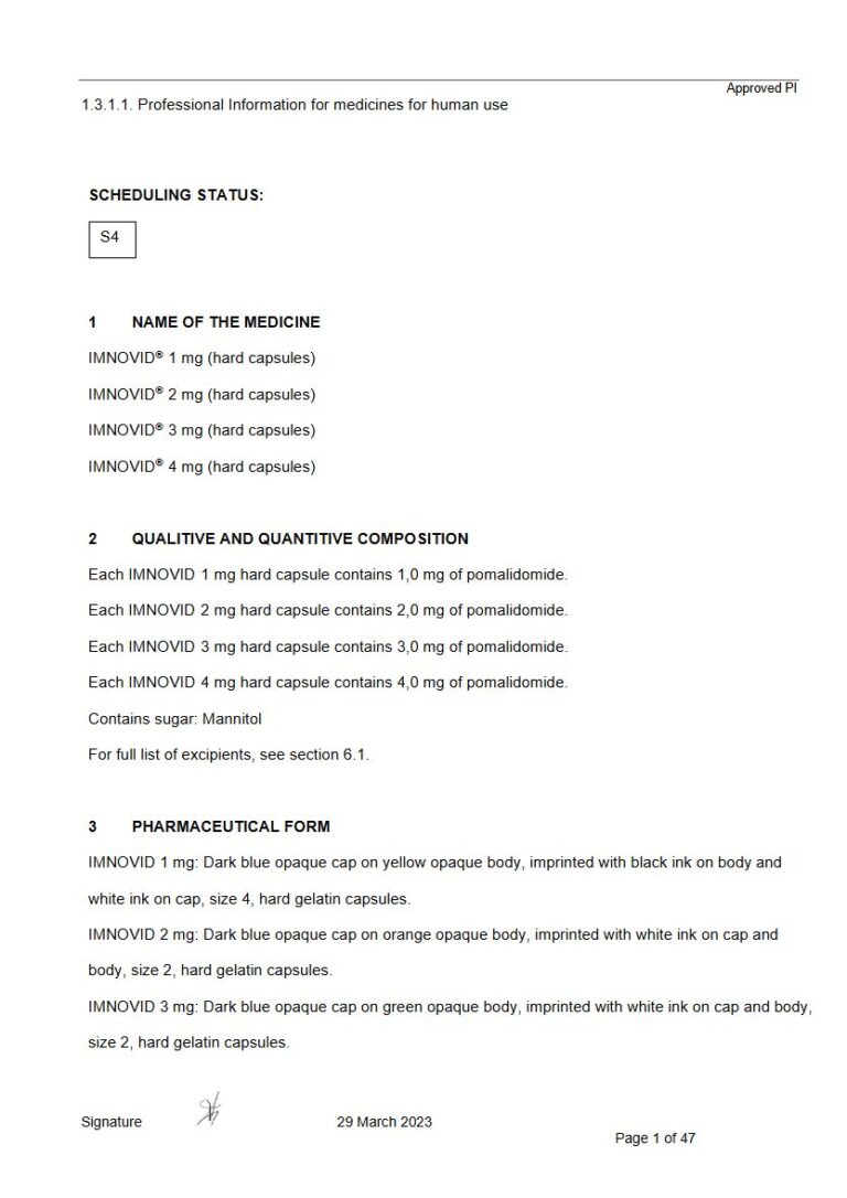 Imnovid 1mg, 2 mg, 3mg, 4mg Hard capsules package insert preview