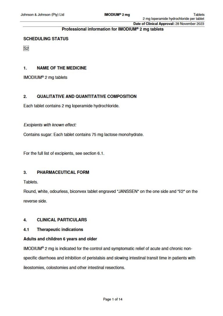 Imodium 2 mg Tablets. package insert preview