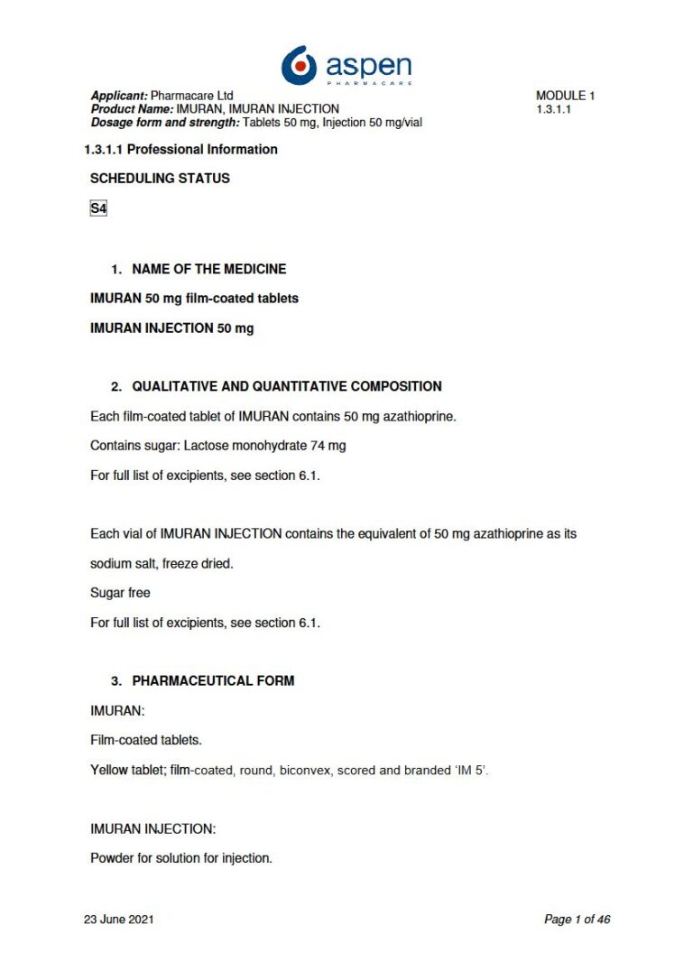 Imuran 50 Mg Solution package insert preview