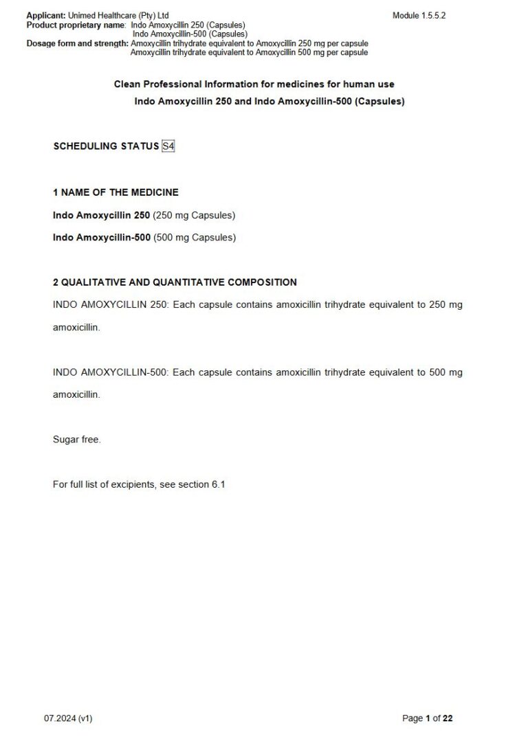 Indo Amoxycillin 250 mg/500 mg Capsules package insert preview