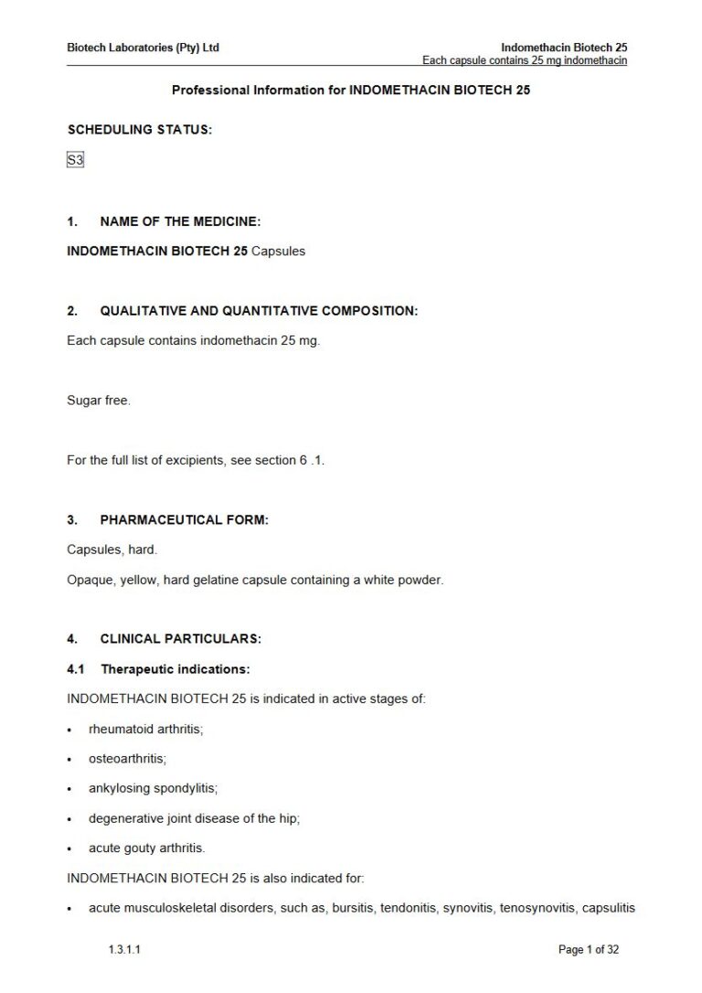 Indomethacin Biotech 25 25 mg Capsules package insert preview