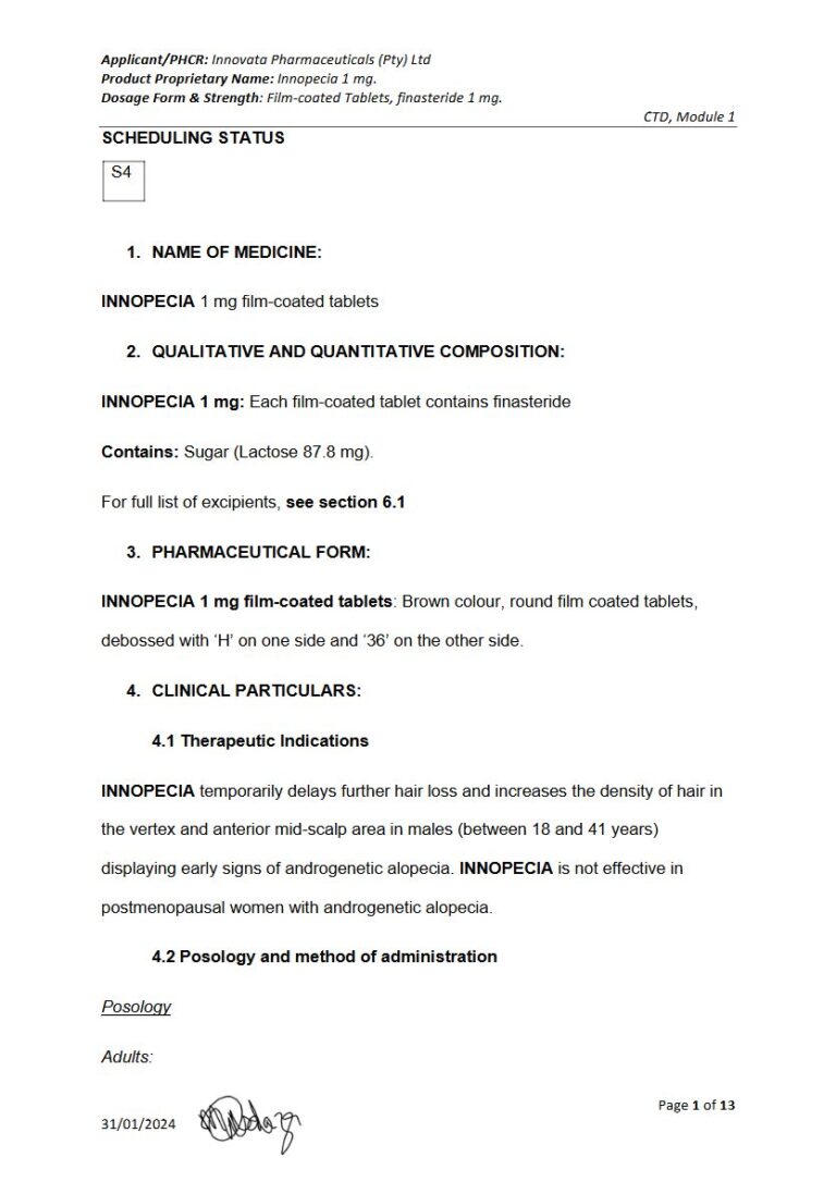 Innopecia 1 mg. FC Tablets, package insert preview
