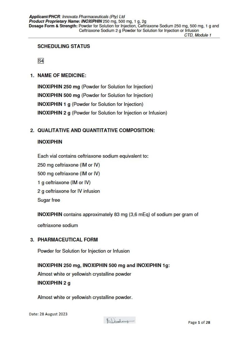 Inoxiphin 250 mg/500 mg/1 g/2 g Solution package insert preview