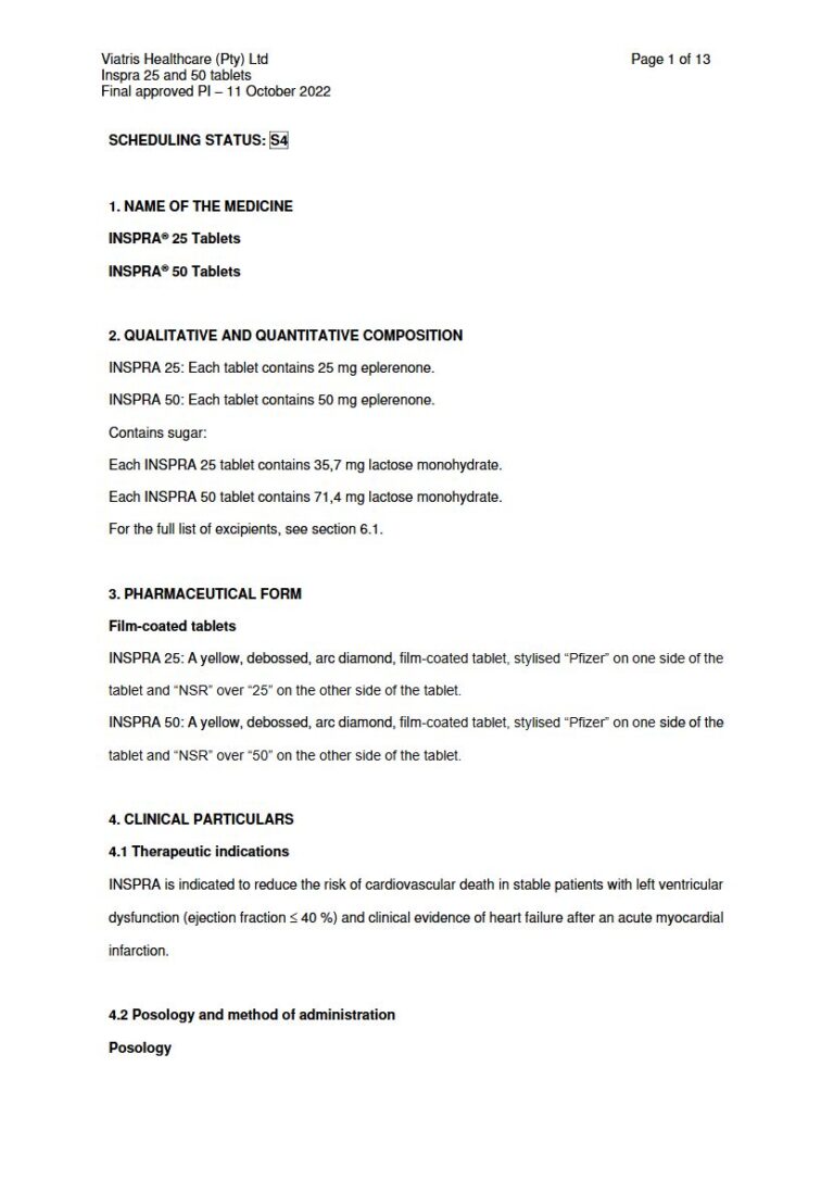 Inspra 25mg and 50mg FC tablet package insert preview