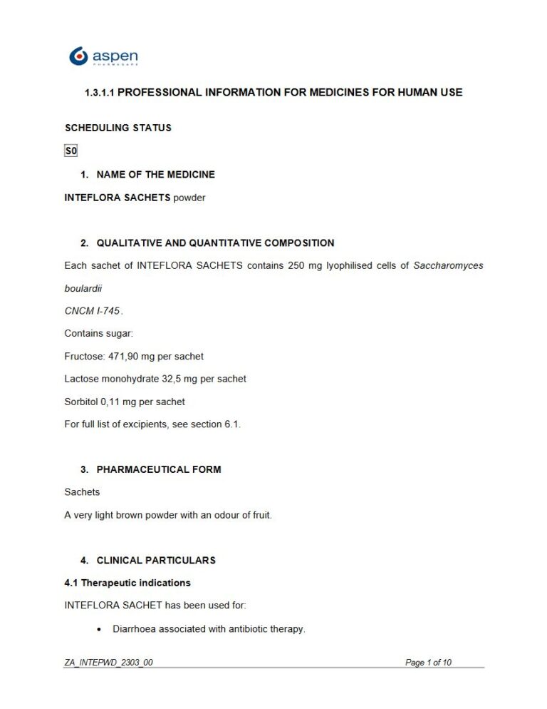 Inteflora Sachets 250 mg package insert preview