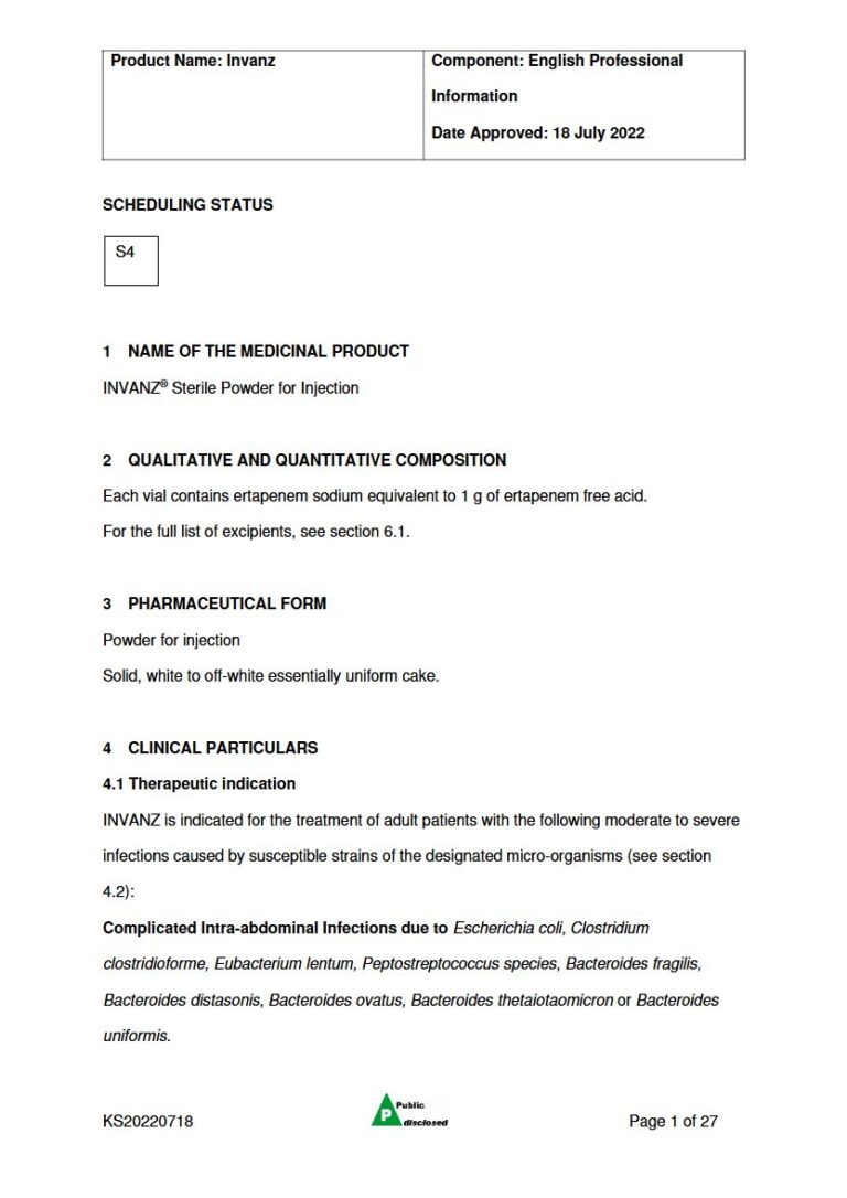 Invanz Injection 1 g Sterile Powder for Injection package insert preview