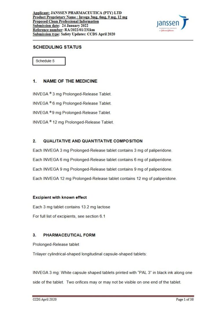 Invega 3 Mg/6 Mg/9 Mg/12 Mg Tablets package insert preview