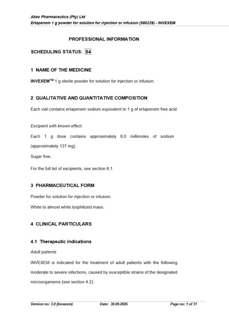 Invexem 1 g Powder for solution for injection or infusion. package insert preview