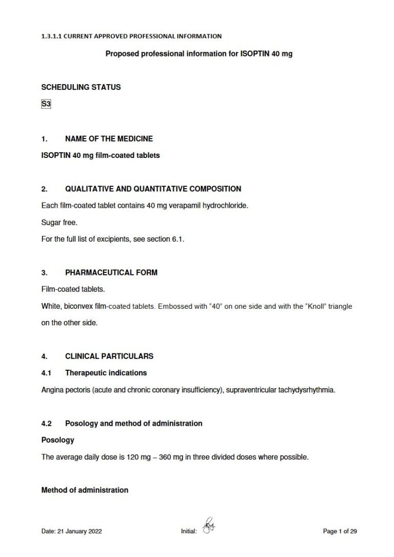 Isoptin 40 Mg Film-Coated Tablets package insert preview