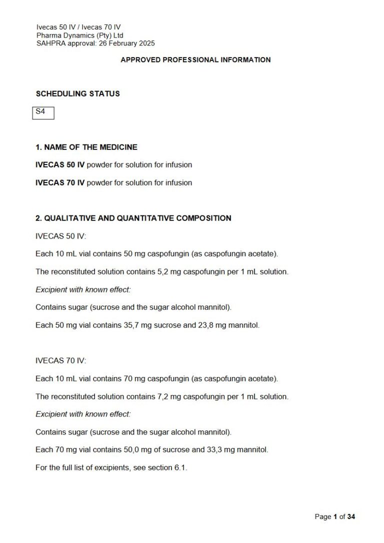Ivecas 50 mg/70 mg Solution package insert preview