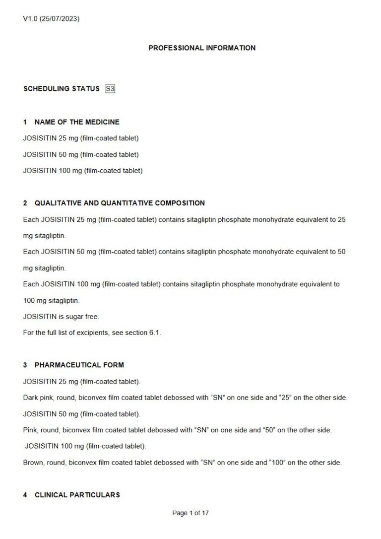 Josisitin 100 Mg/25 mg/50 mg Tablets package insert preview