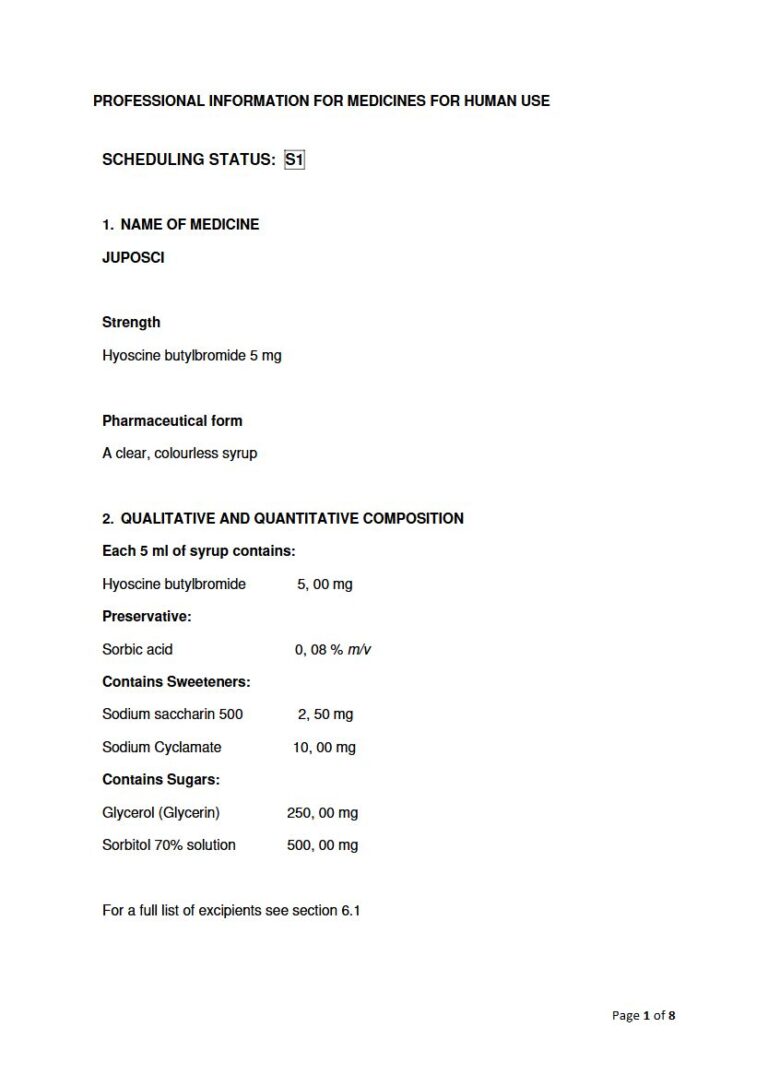 Juposci 5 mg colourless syrup package insert preview