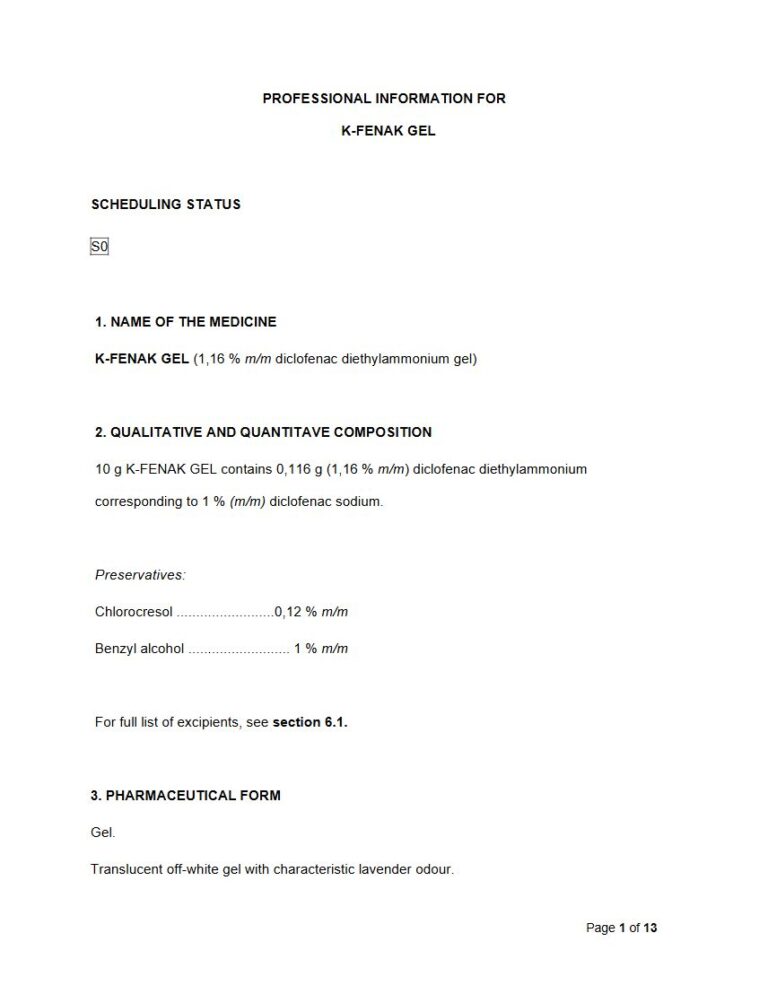 K-Fenak Gel 1.16 % m/m Gel. package insert preview
