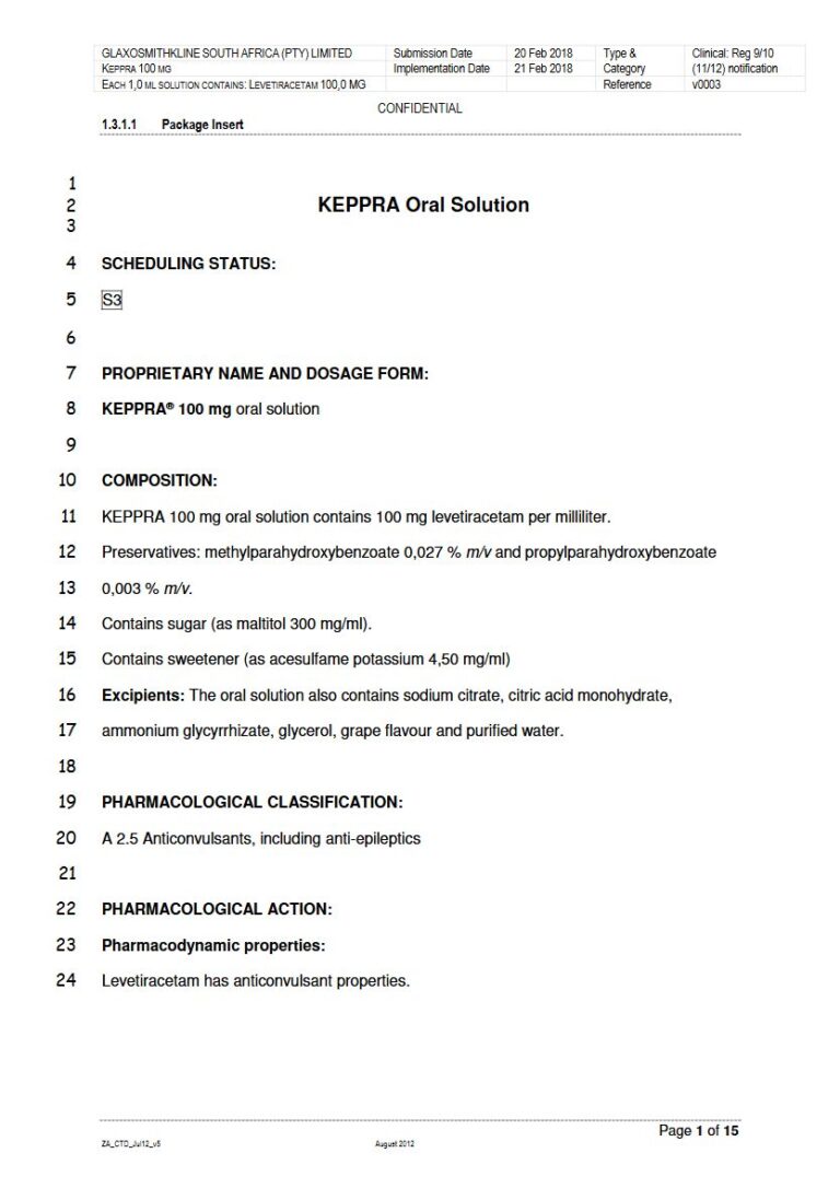 Keppra Oral 100 mg Oral Solution package insert preview