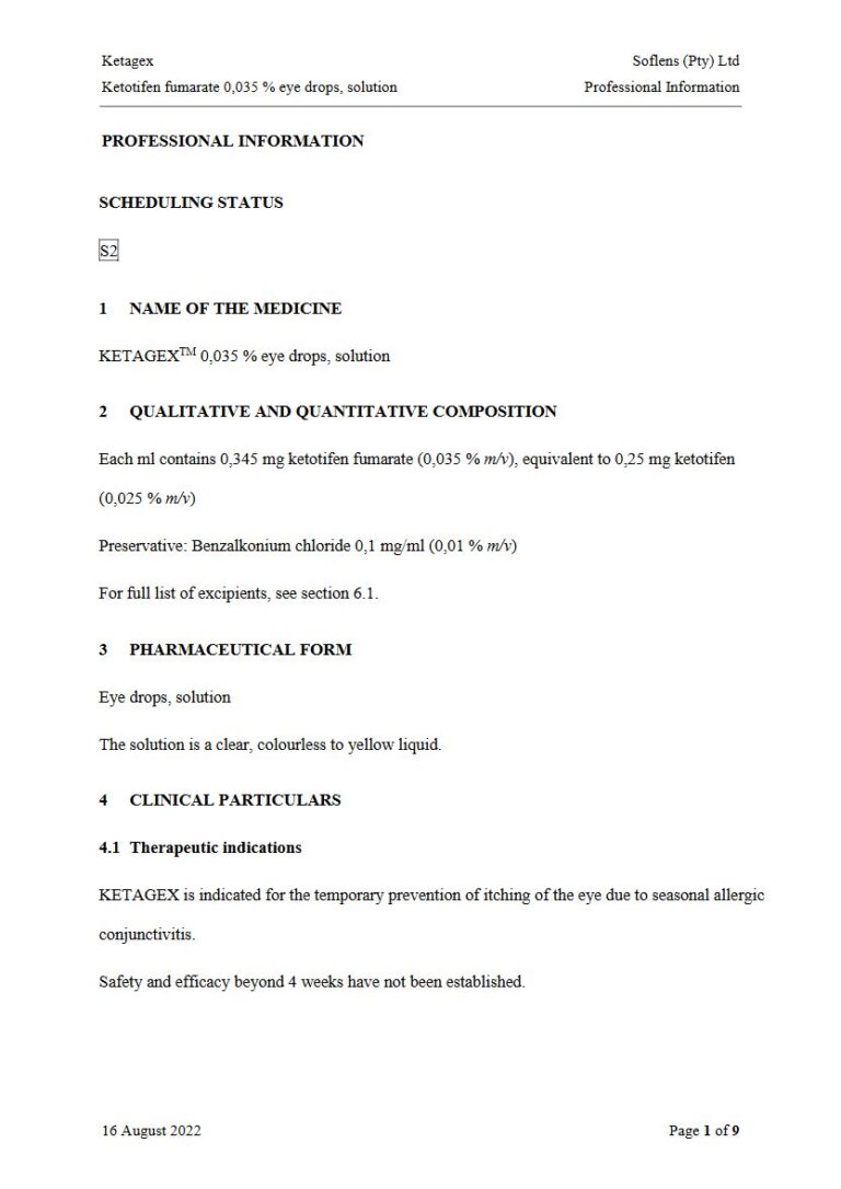 Ketagex 0,25 mg Eye drops, solution package insert preview
