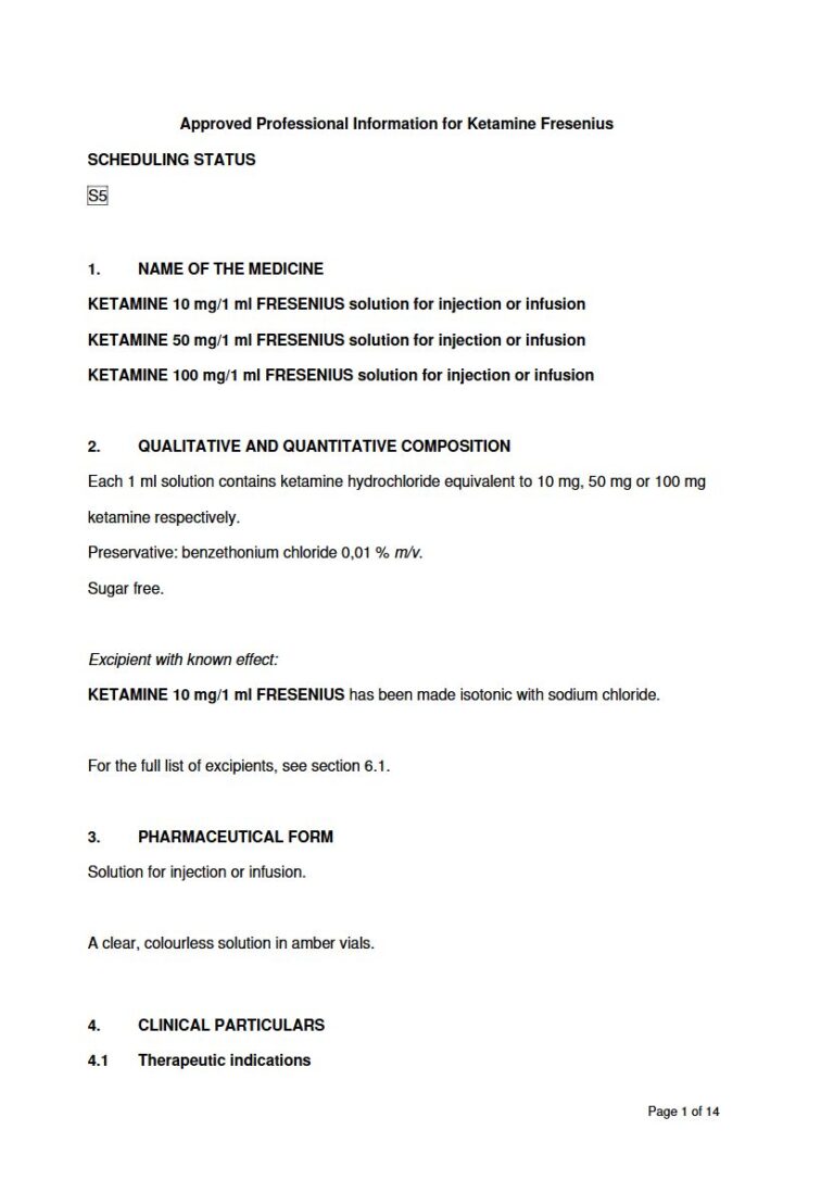 Ketamine Fresenius 10 mg/50 mg/100 mg Solution package insert preview