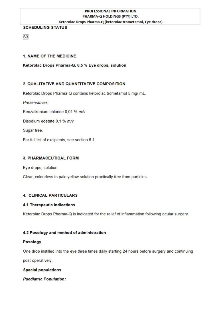 Ketorolac Drops Pharma-Q 5 mg/ mL. Eye drops, solution. package insert preview