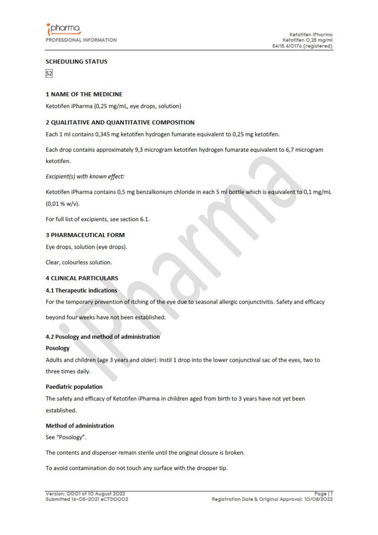 Ketotifen Ipharma 0,25 mg Eye drops solution package insert preview