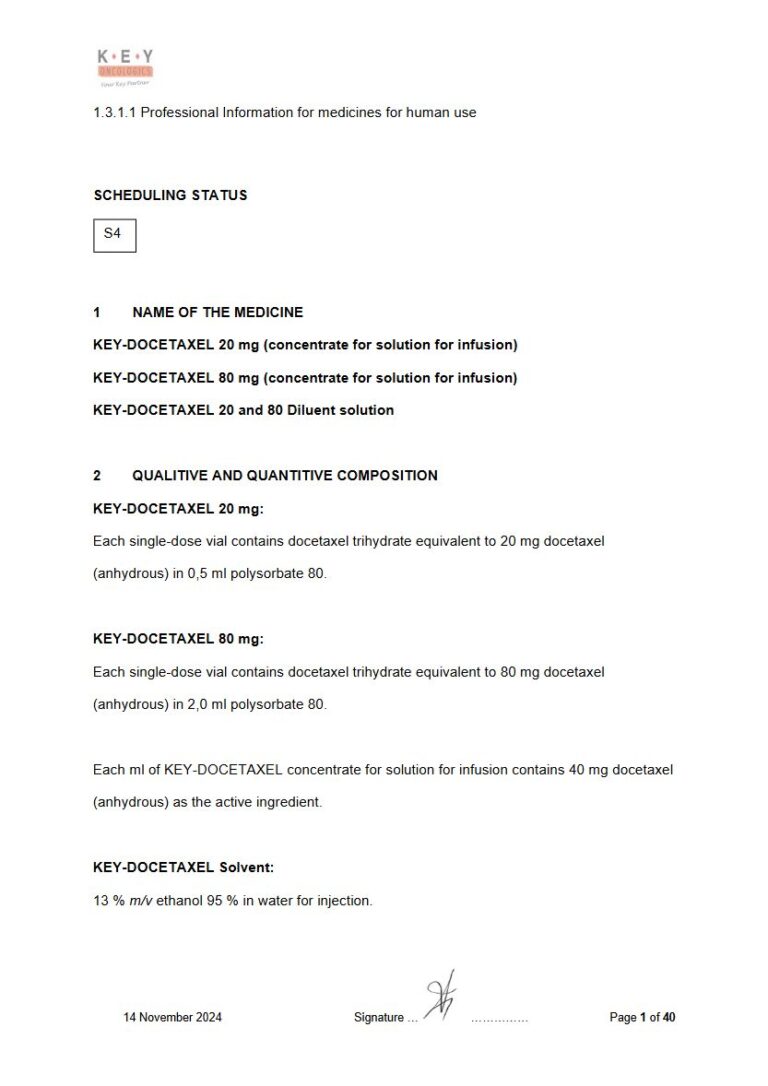 Key-Docetaxel 20 mg, 80 mg Concentrate for solution for infusion package insert preview