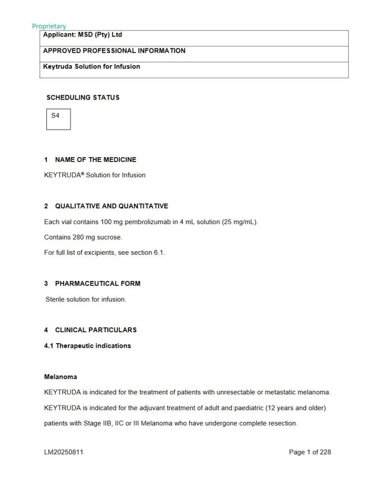 Keytruda 25 mg/mL Sterile solution for infusion. package insert preview
