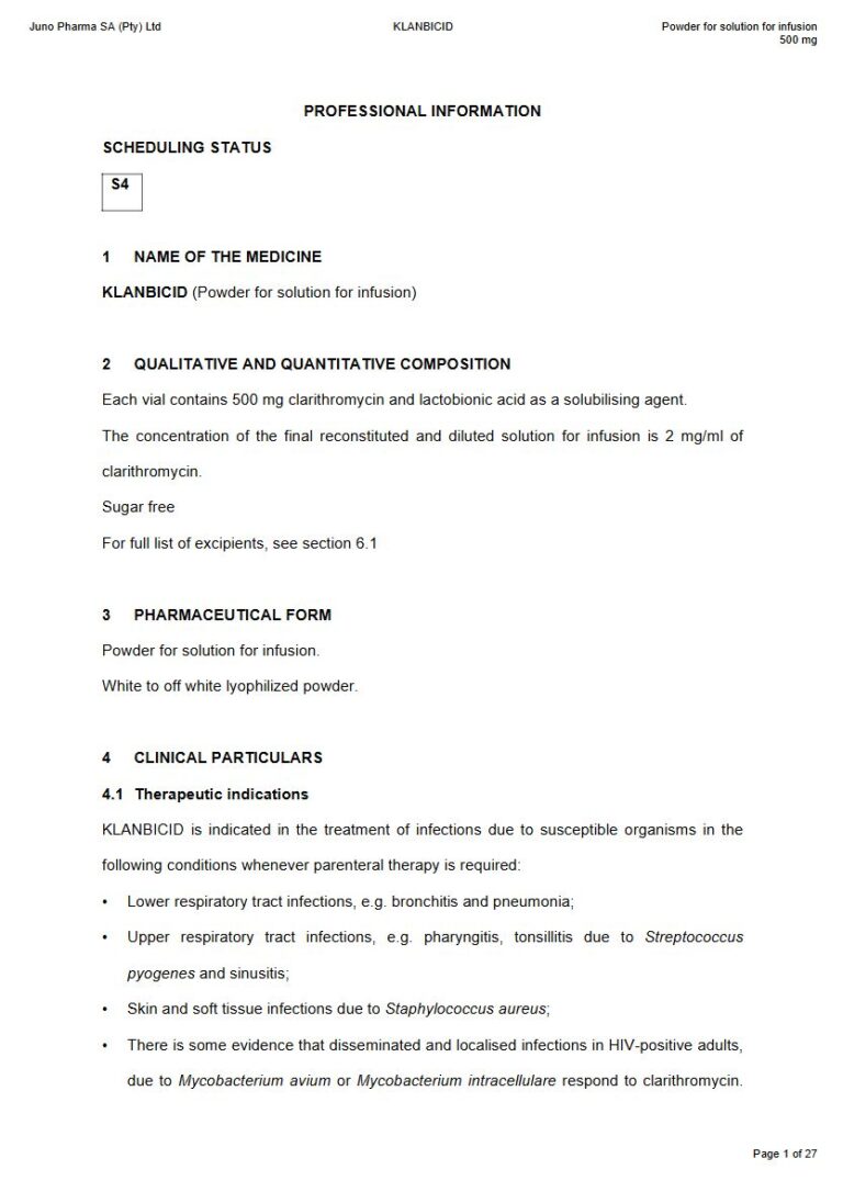 Klanbicid 500 mg Powder for solution for infusion. package insert preview
