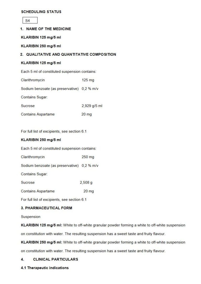 Klaribin 125 mg/5 ml/250 mg Suspension package insert preview