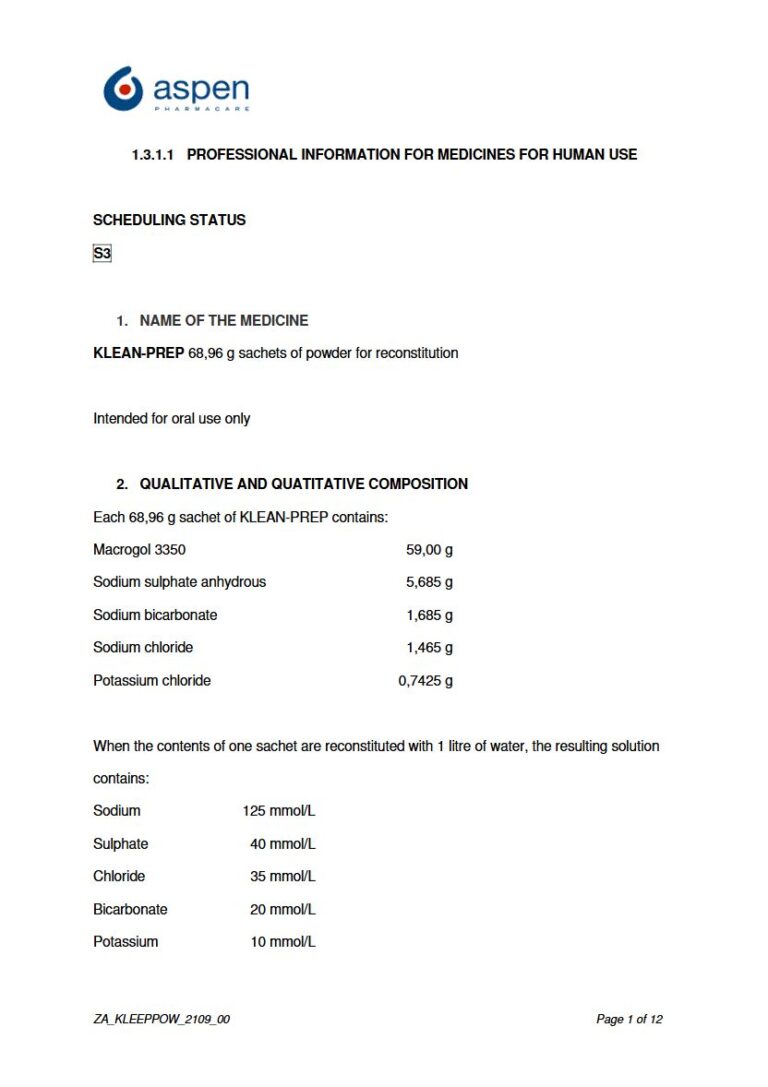Klean-Prep 68.96 g Sachets of powder for reconstitution package insert preview