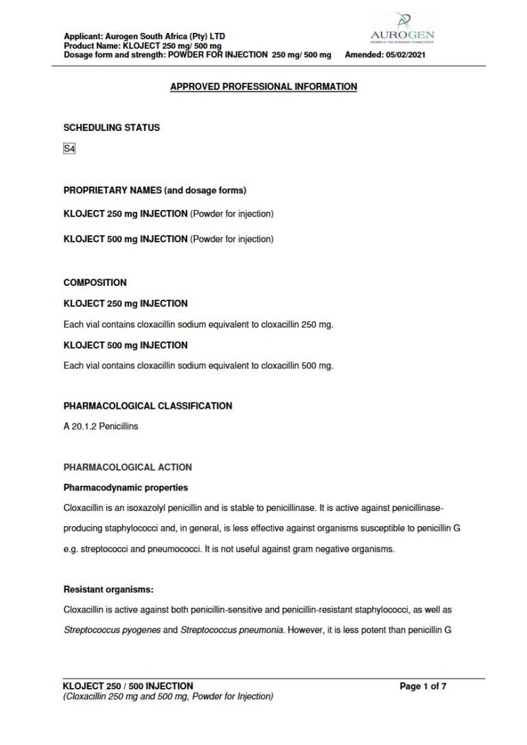 Kloject 250 Mg/500 Mg Injection package insert preview