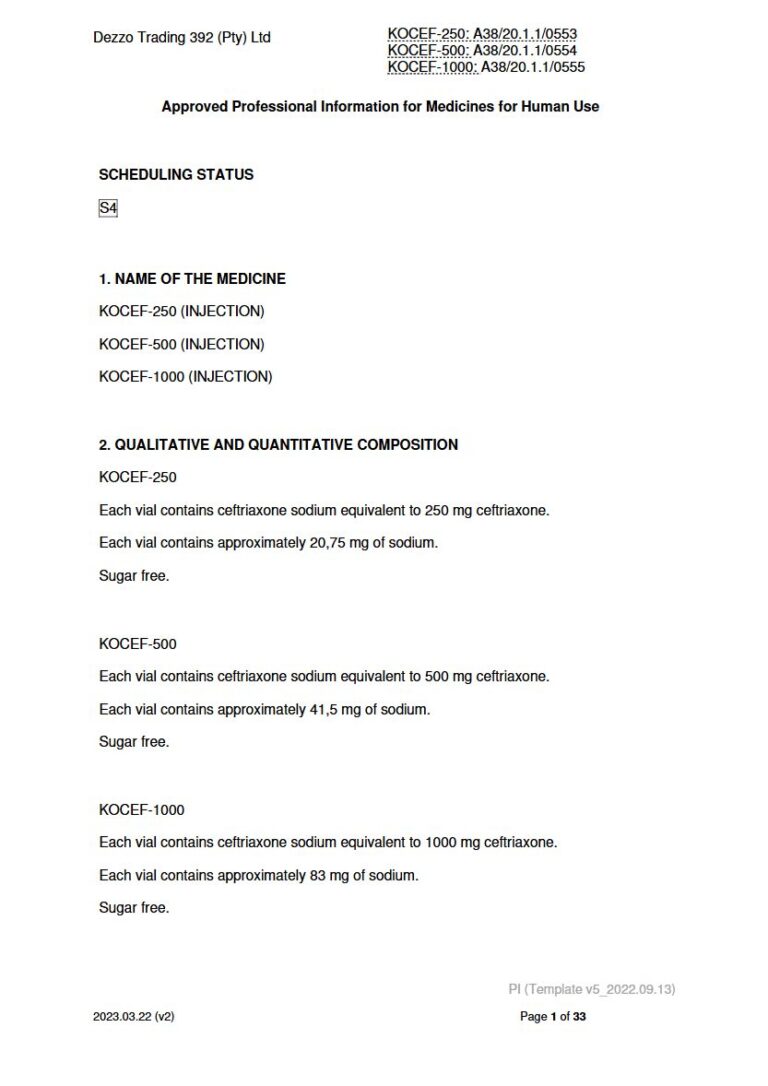 Kocef 250 mg, 500 mg, 1000 mg, INJECTION package insert preview