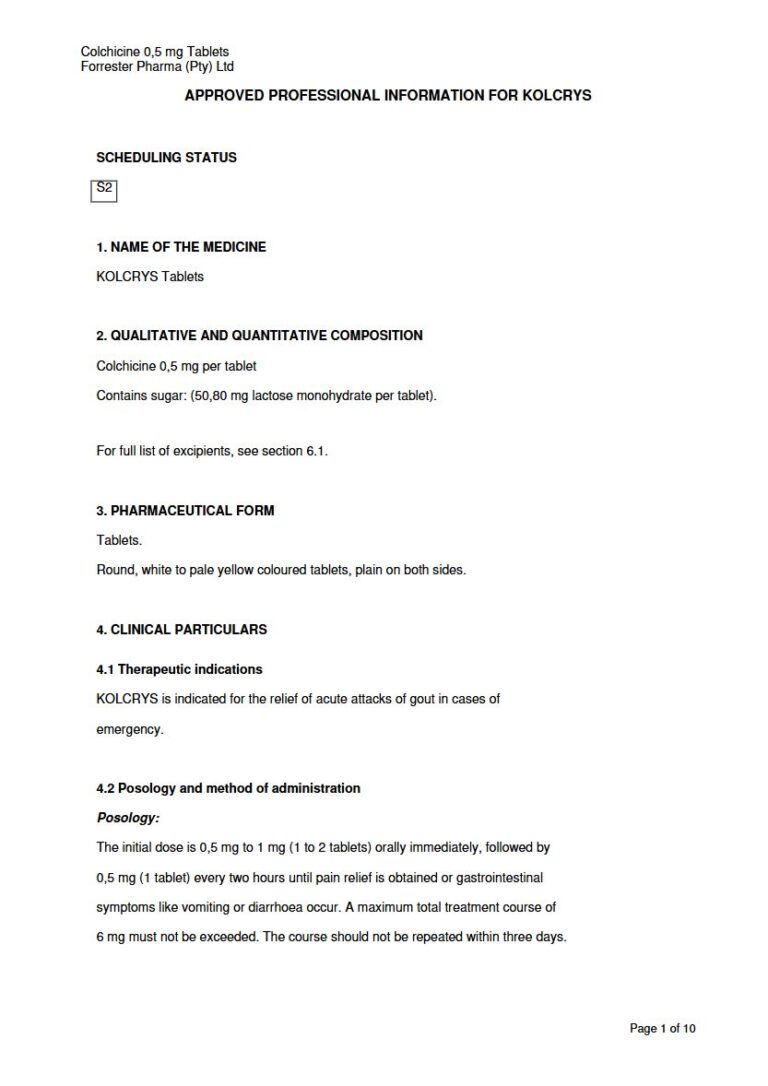 Kolcrys 0,5 mg Tablets package insert preview