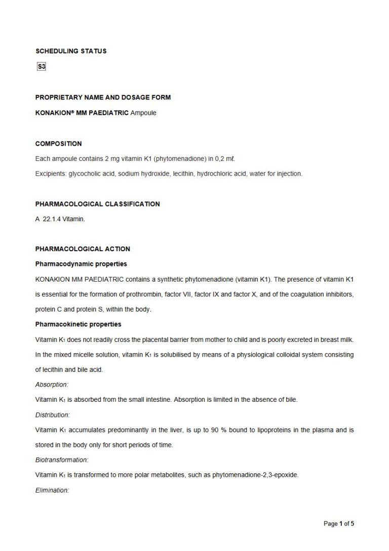 Konakion Mm Paediatric 2 mg Ampoule package insert preview