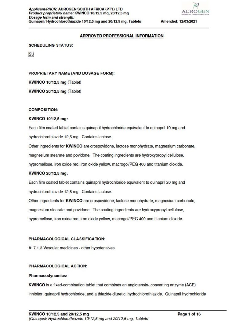 Kwinco 12,5 mg Tablets package insert preview