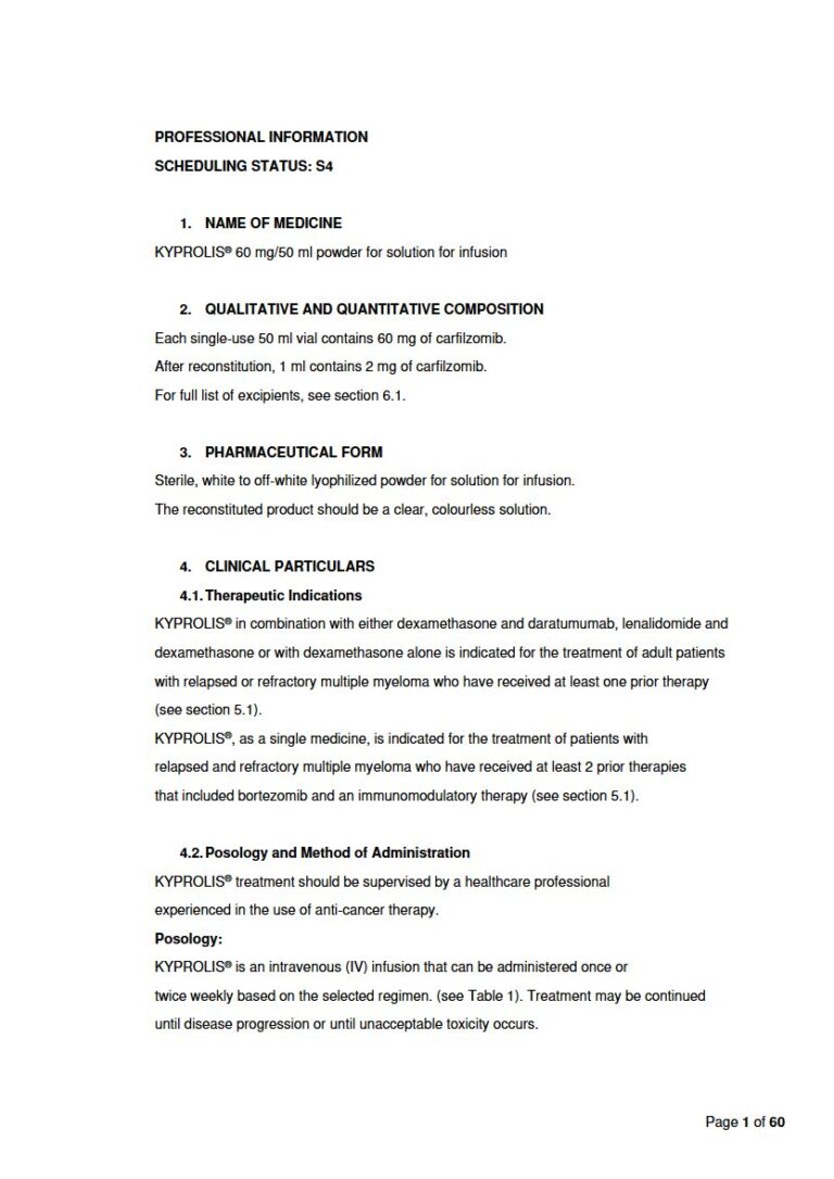 Kyprolis 60 Mg/50 Ml Solution package insert preview